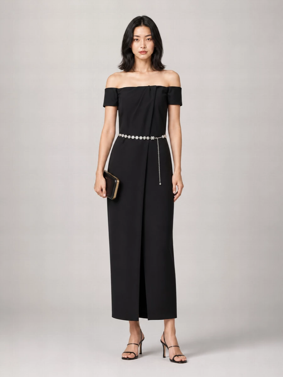 Magda Butrym Wool Silk Off-Shoulder Lace-Bustier Midi Dress