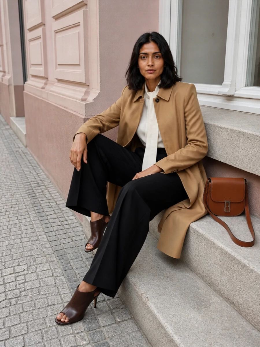 Mcqueen trench black wide leg trousers
