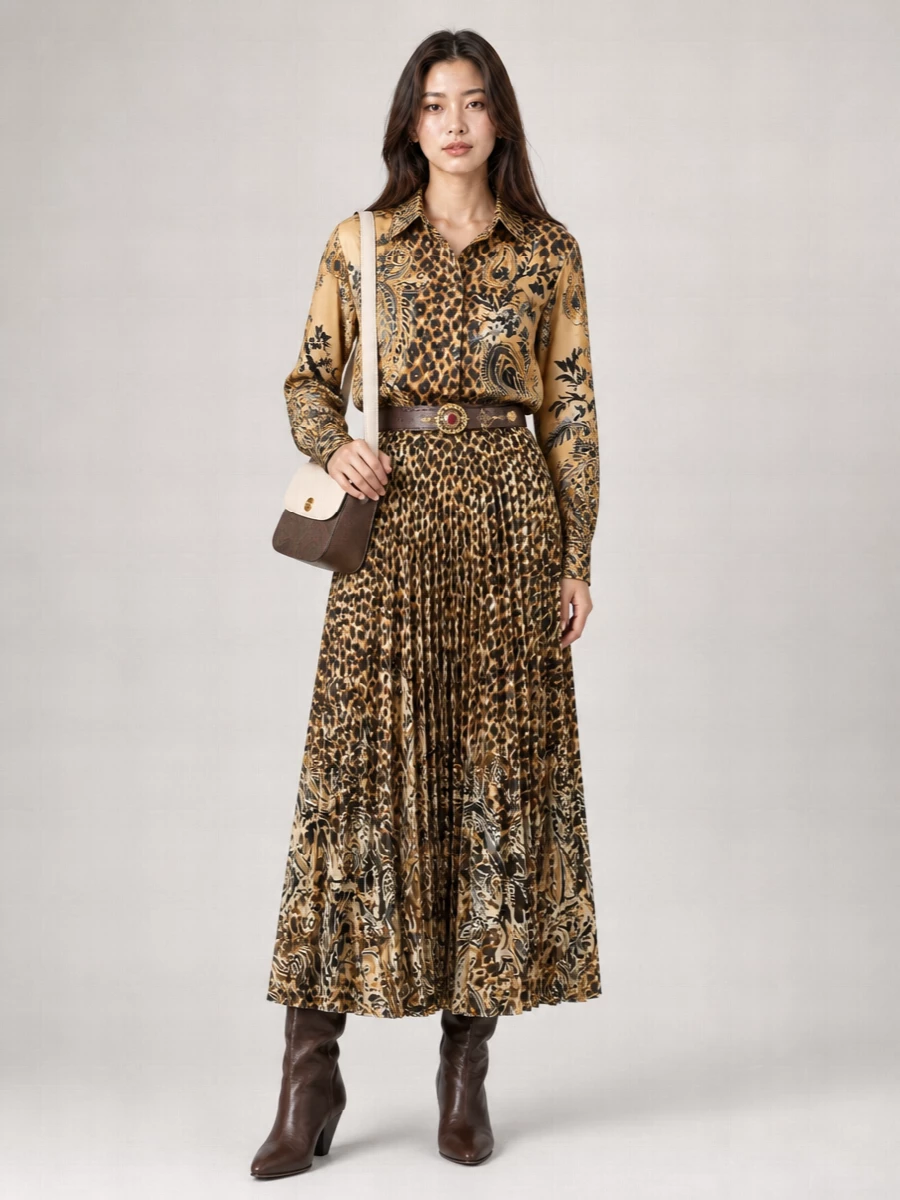 Etro Printed Pleated Midi Skirt