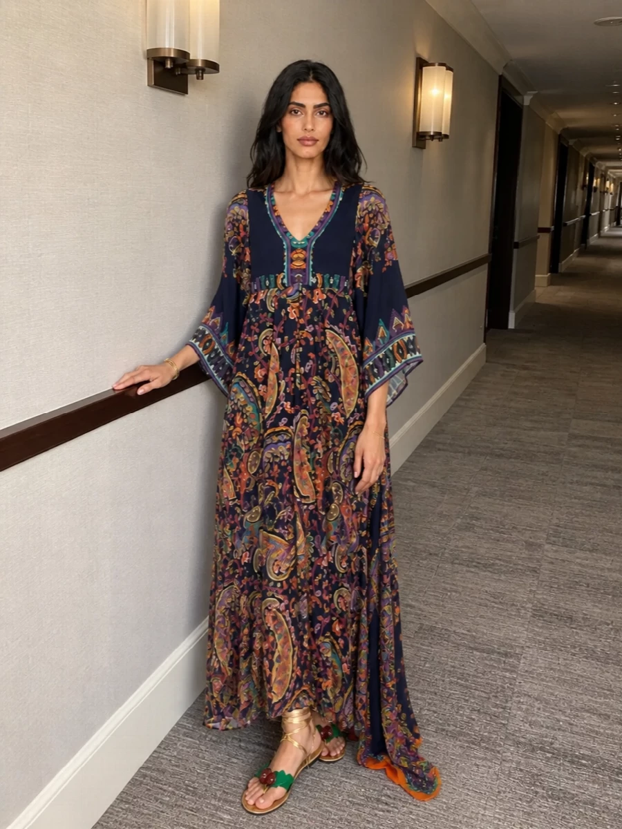 Etro kaftan valentino flat sandals outfit