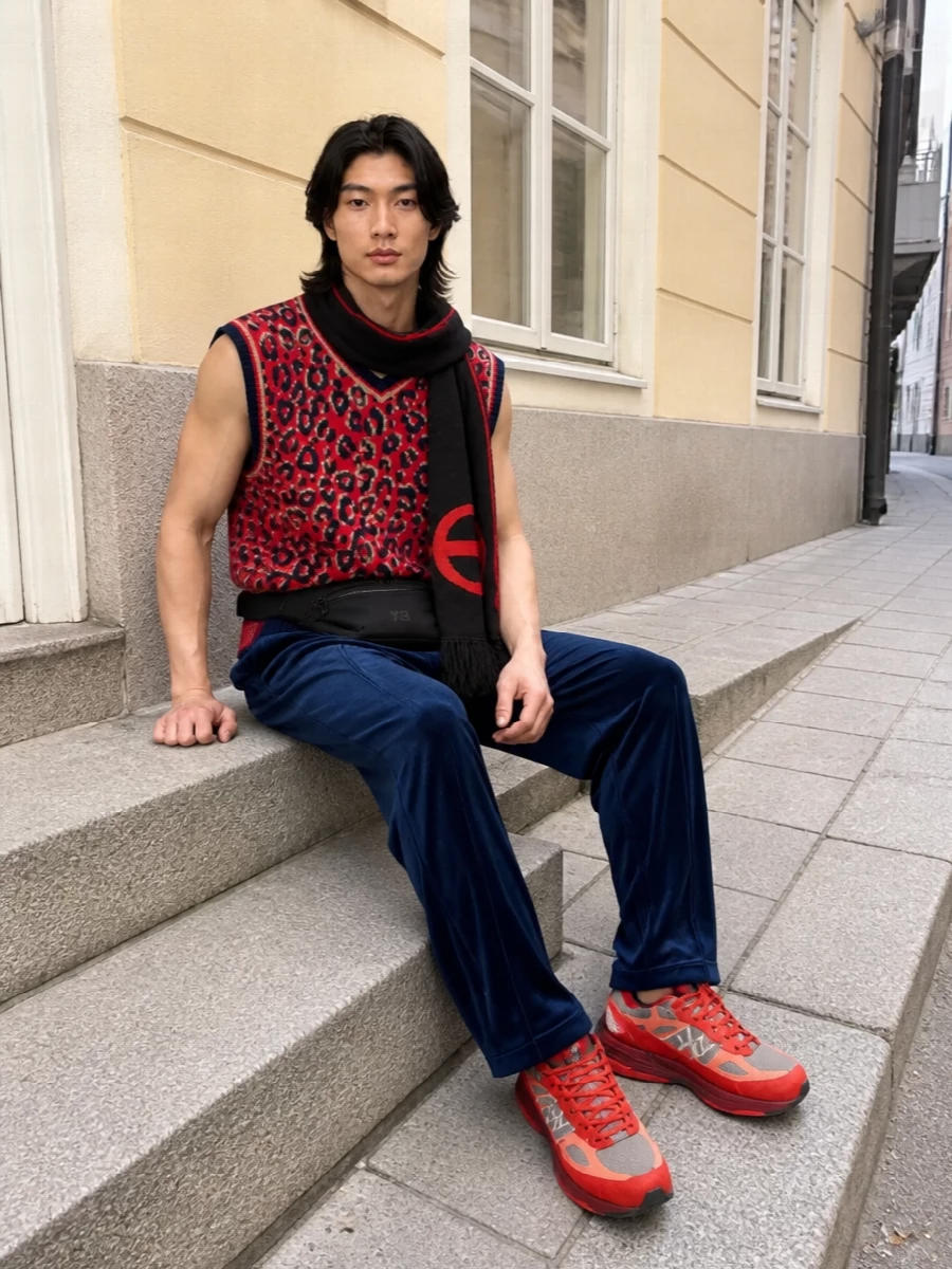 Adidas leopard vest navy track pants new balance