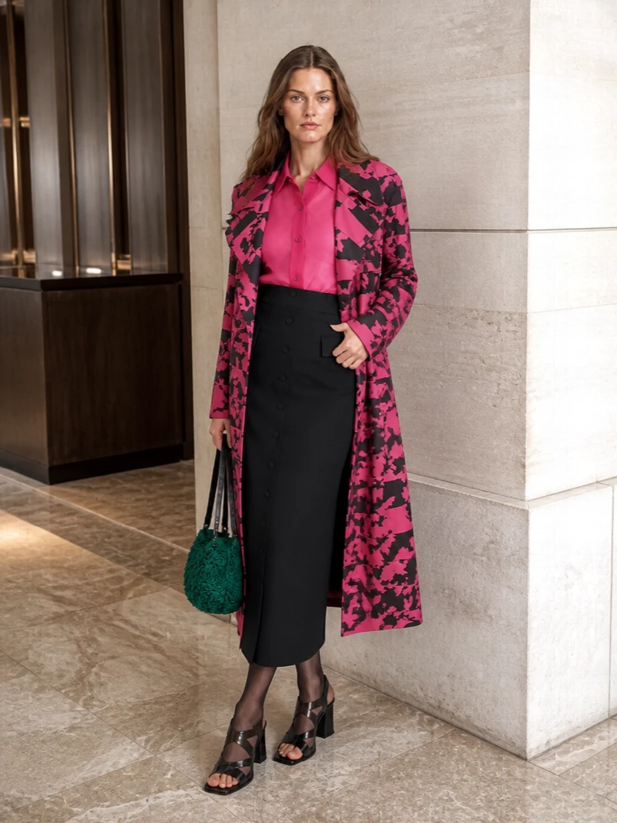 Dries van noten fuchsia trench evening outfit