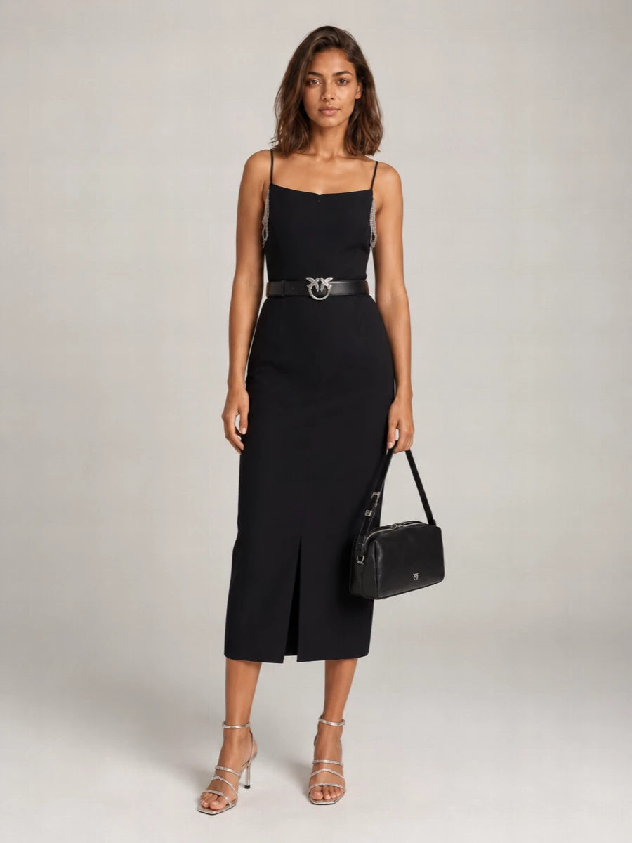 Pinko Embellished Square-Neck Midi Dress