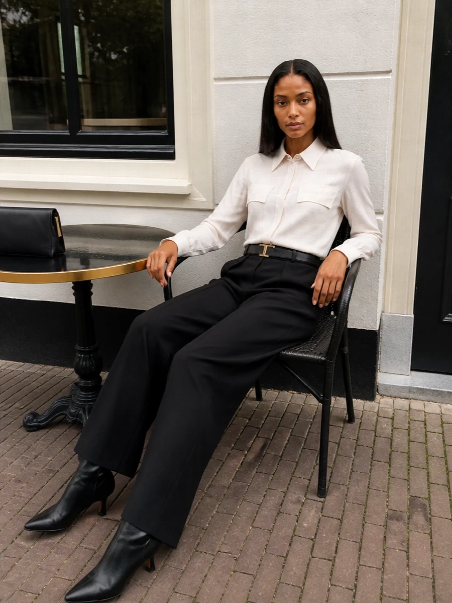 Elisabetta franchi black wide leg trousers outfit