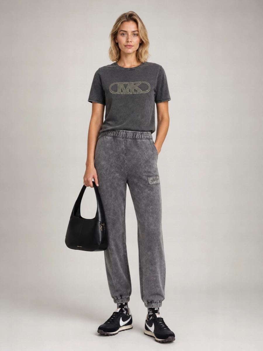 Michael Kors Ribbed Texture Round Neck Short Sleeves Top