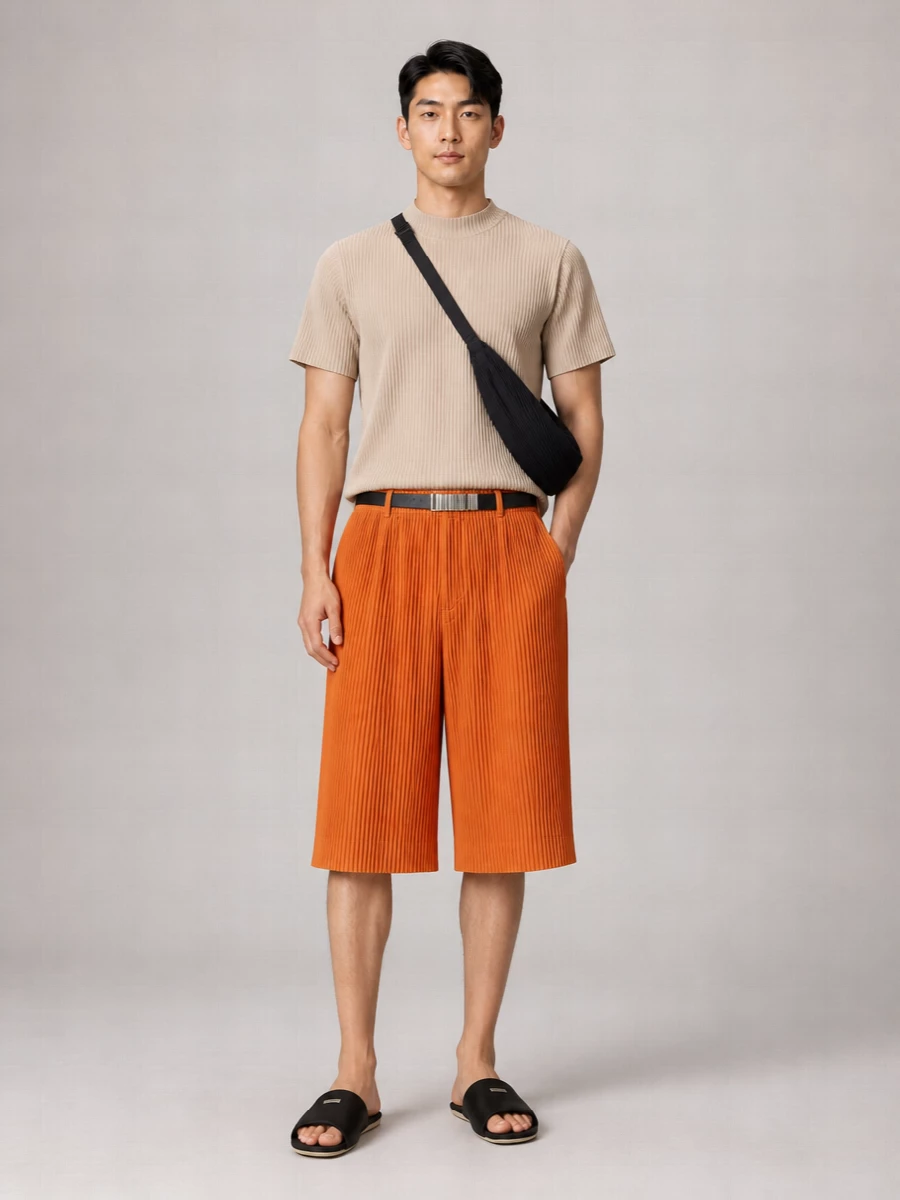 Homme Plisse Issey Miyake Pleated Wide-Leg Bermuda Shorts
