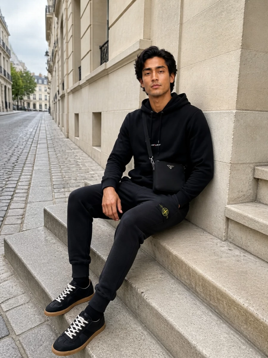Saint laurent hoodie black joggers margiela sneakers