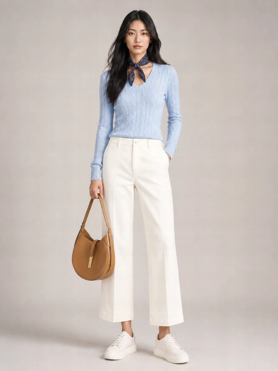 Polo Ralph Lauren Cable-Knit V-Neck Long-Sleeve Sweater