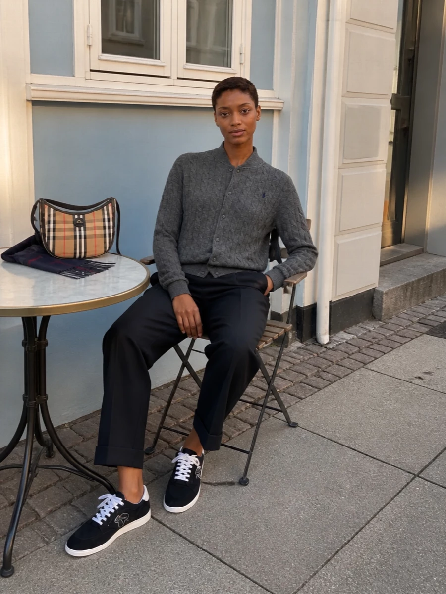 Ralph lauren cardigan navy trousers sneakers