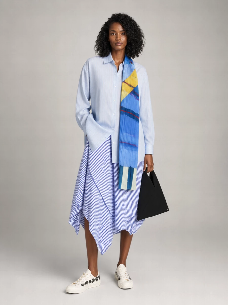 Comme Des Garçons Cotton Bicolor Asymmetric Midi Skirt