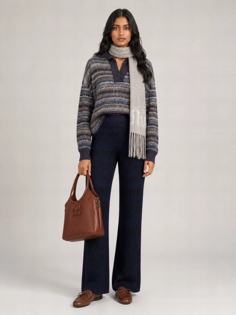 Missoni metallic striped long-sleeve polo jumper