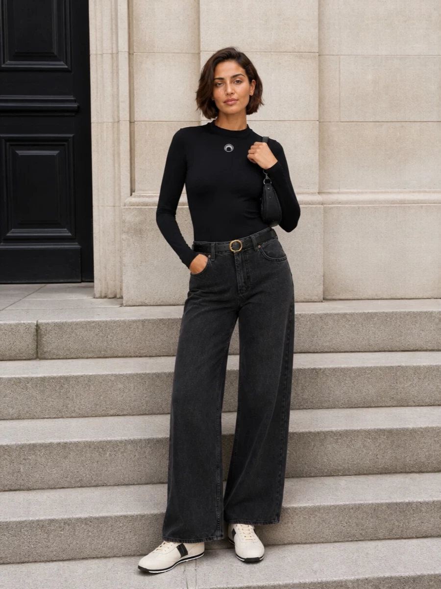 Marine serre tee wide leg jeans sneakers
