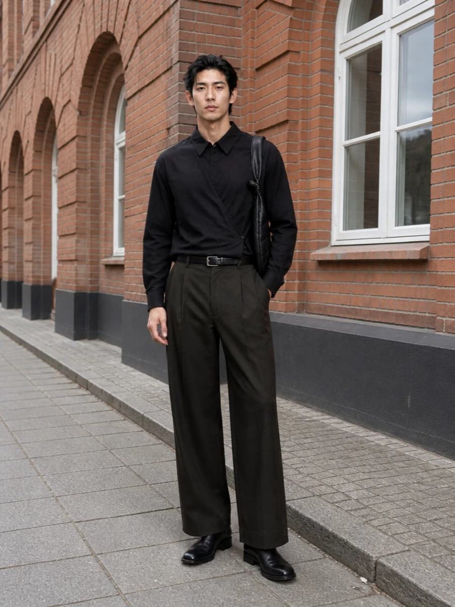 Lemaire wide leg trouser black asymmetric shirt