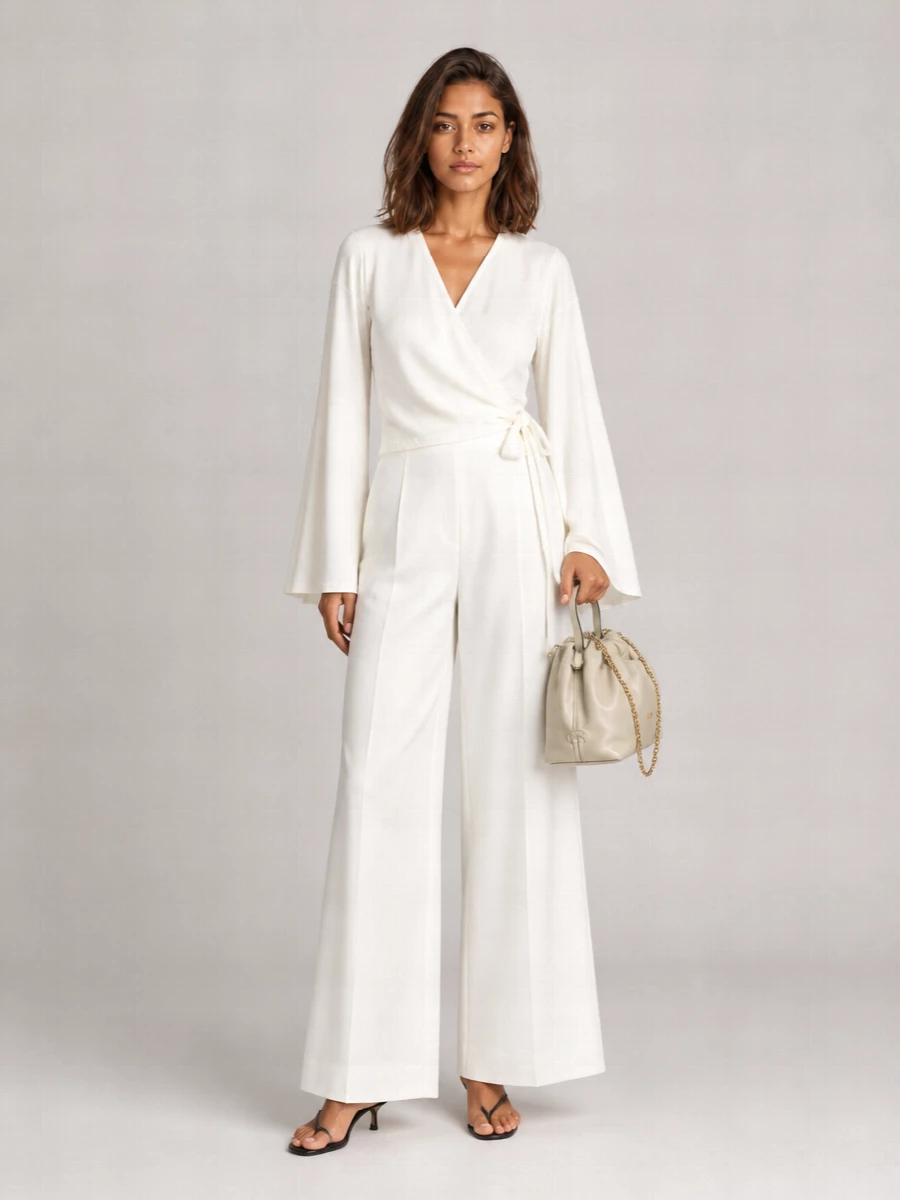Jacquemus Wrap V-Neck Long-Sleeve Blouse