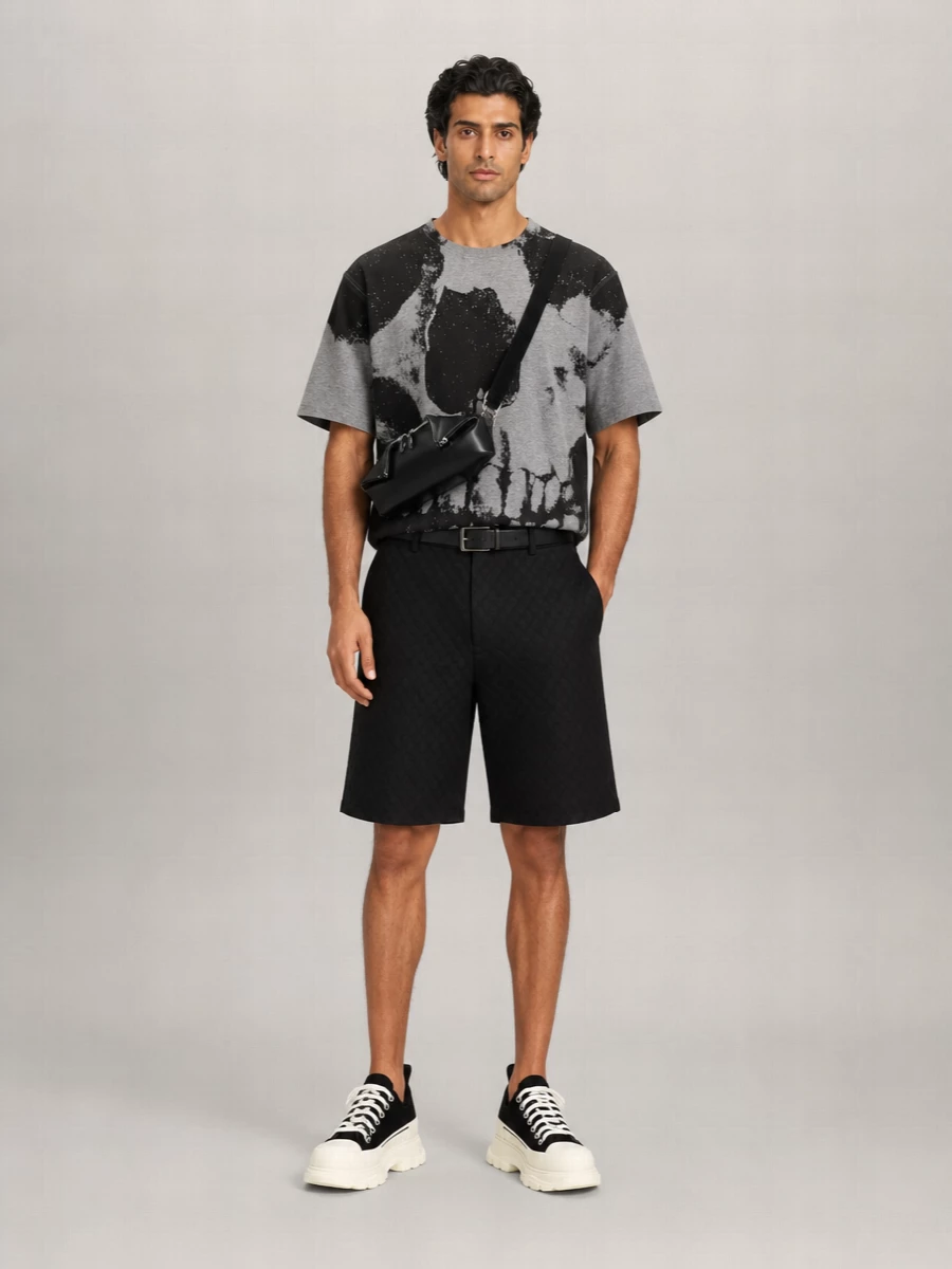Mc Queen Cotton Skull Print Crew Neck Short Sleeve T-Shirt