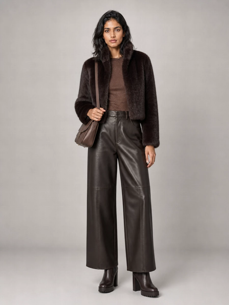Pinko Faux Fur Cropped High Neck Coat