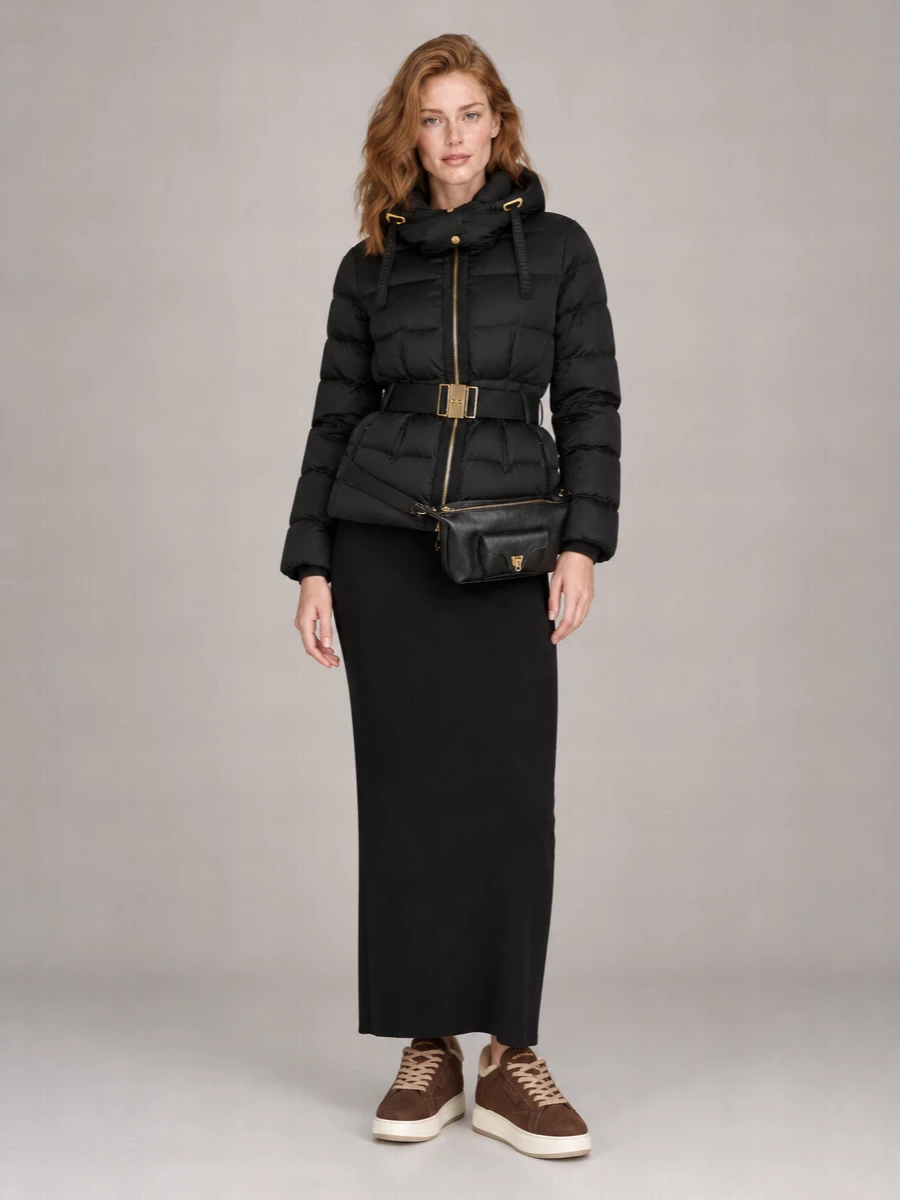 Elisabetta Franchi Quilted Belted Hooded Puffer Coat