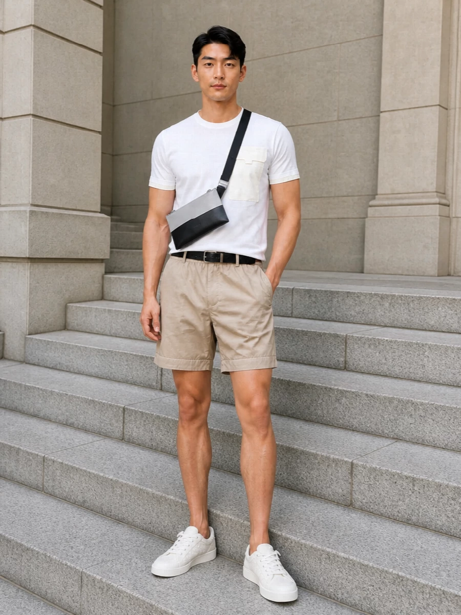 Dolce gabbana white tee sand shorts outfit