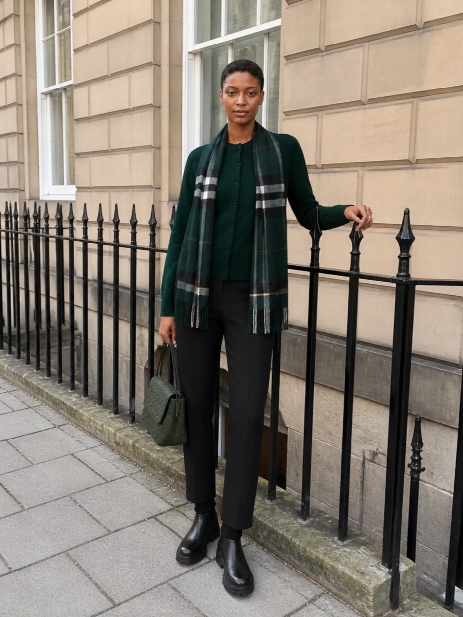 Extreme cashmere cardigan tailored trousers outfit