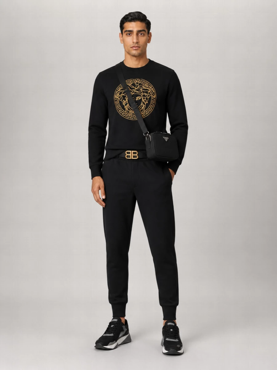 Versace Cotton Medusa Embroidered Crew Neck Sweatshirt