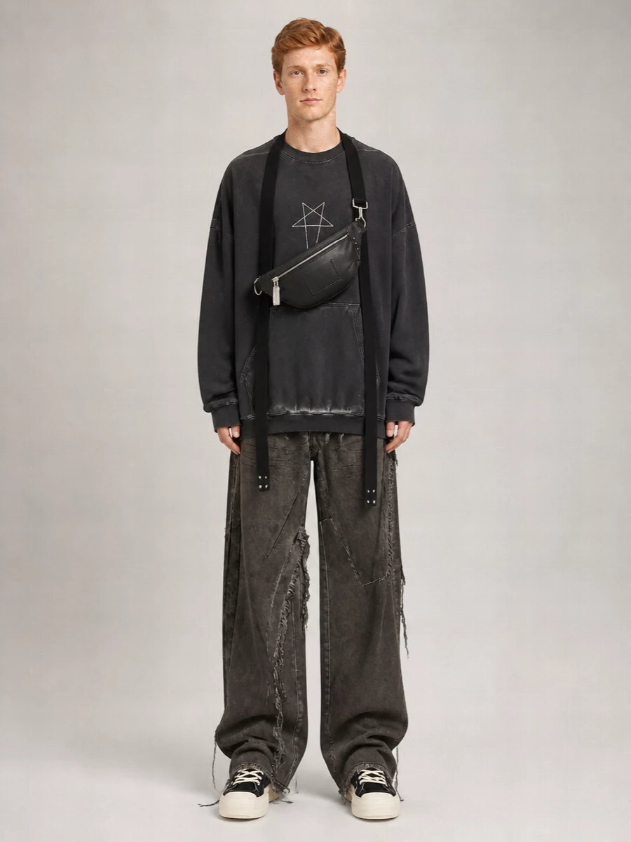 Rick Owens Drkshdw denim distressed wide-leg jeans