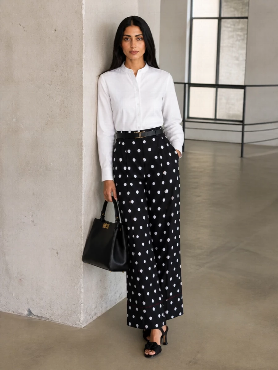 Fendi polka dot wide leg trousers outfit ideas