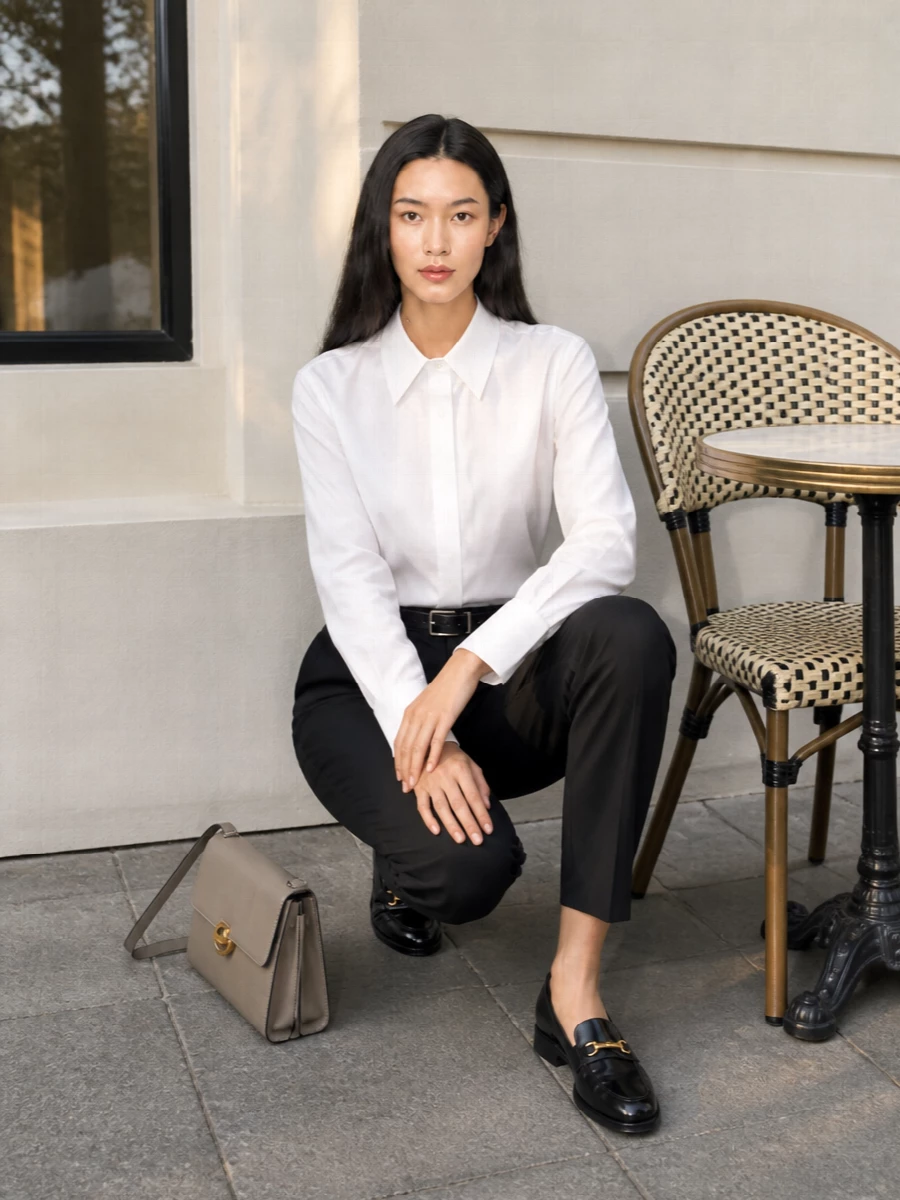 Fabiana filippi navy trousers white shirt outfit