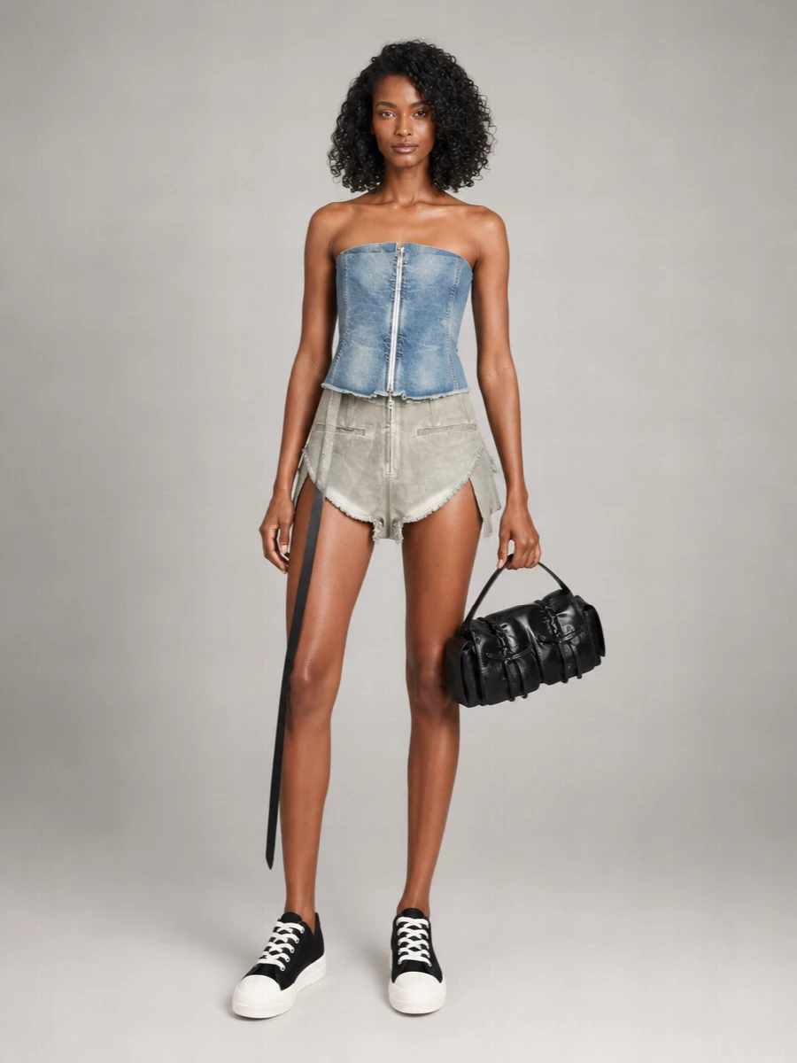Rick Owens Drkshdw Denim Strapless Bustier Top