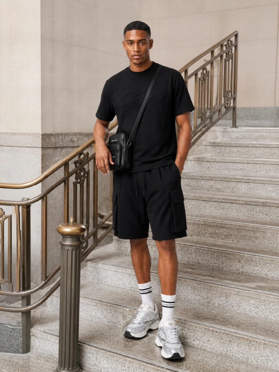 Dsquared2 black cargo shorts logo tee sneakers