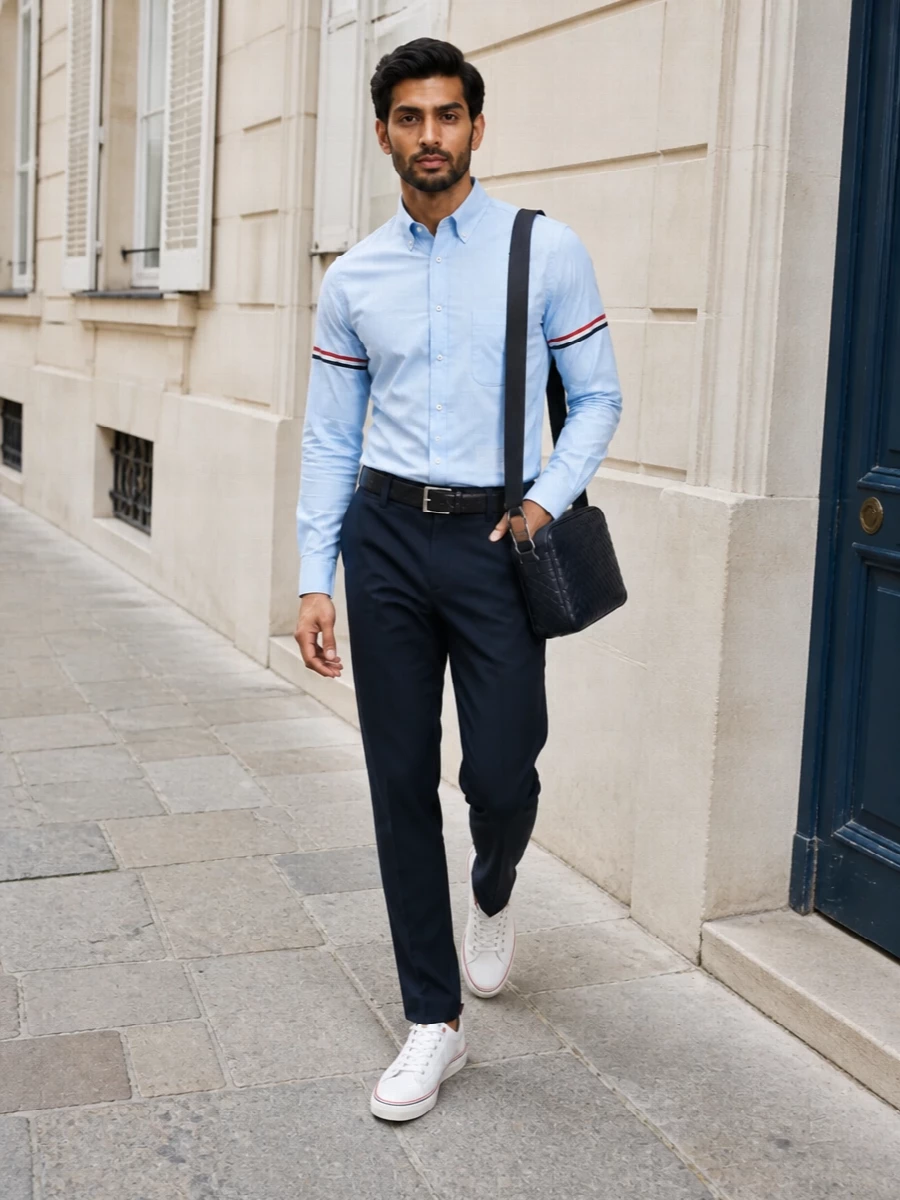 Thom browne oxford shirt navy tailored cargo pants