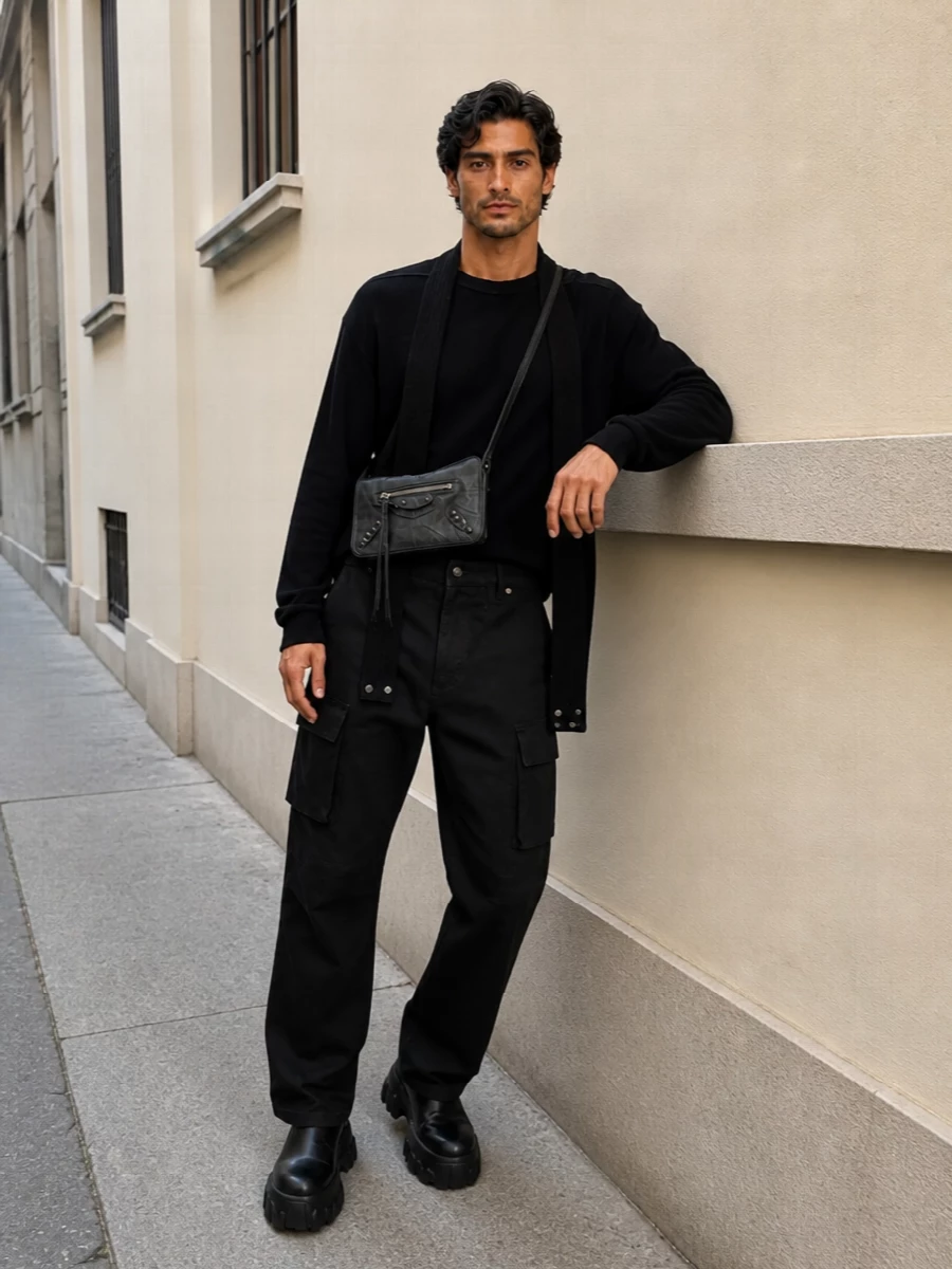 Rick owens black cargo jeans platform boots