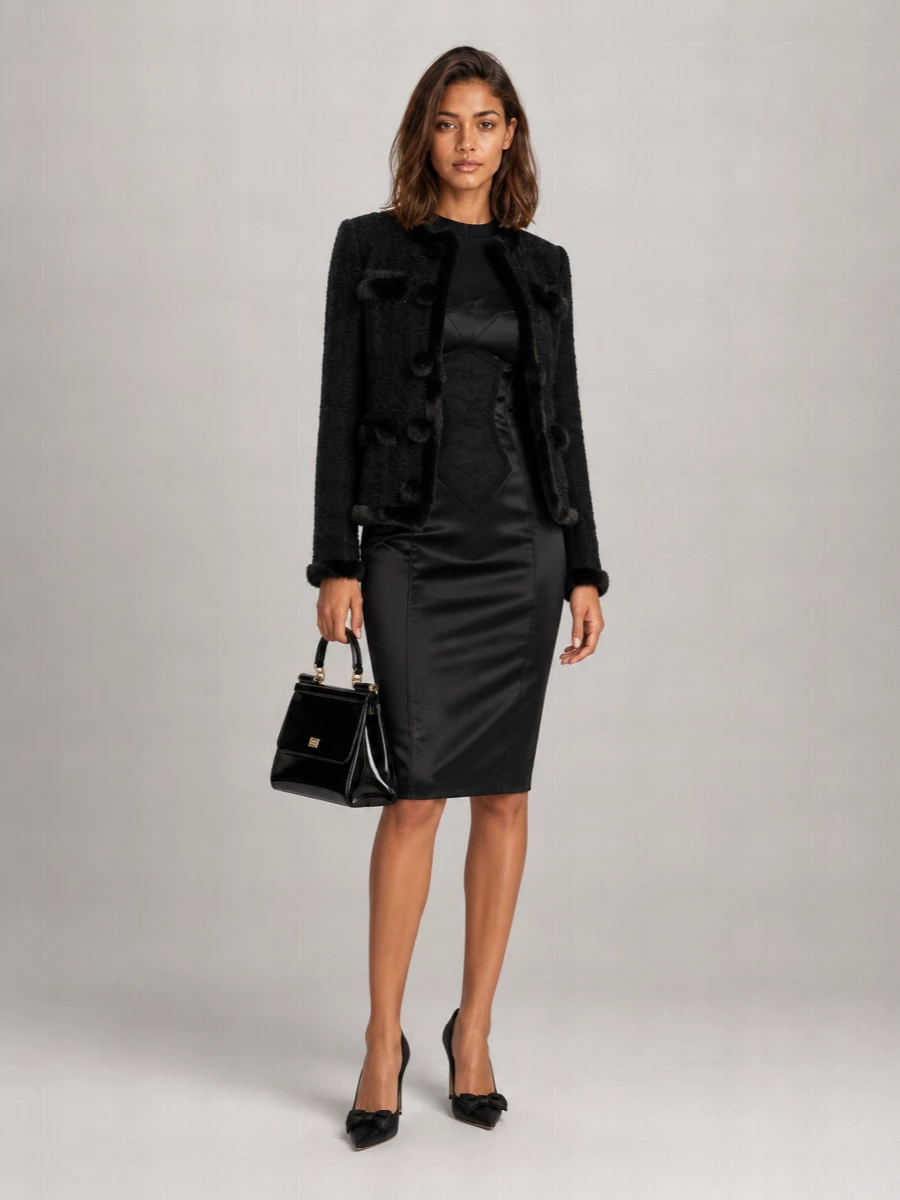 Dolce&Gabbana Tweed Long-Sleeve Crewneck Jacket
