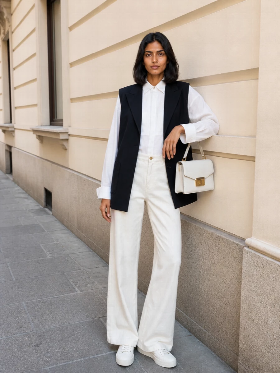 Golden goose vest ivory wide leg trousers