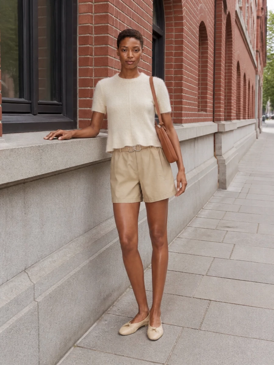 Loewe sand shorts cream knit tan shoulder bag