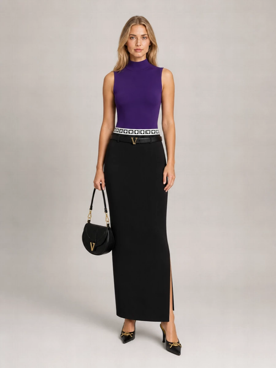 Versace Stretch Cotton Fitted Sleeveless High-Neck Tank Top