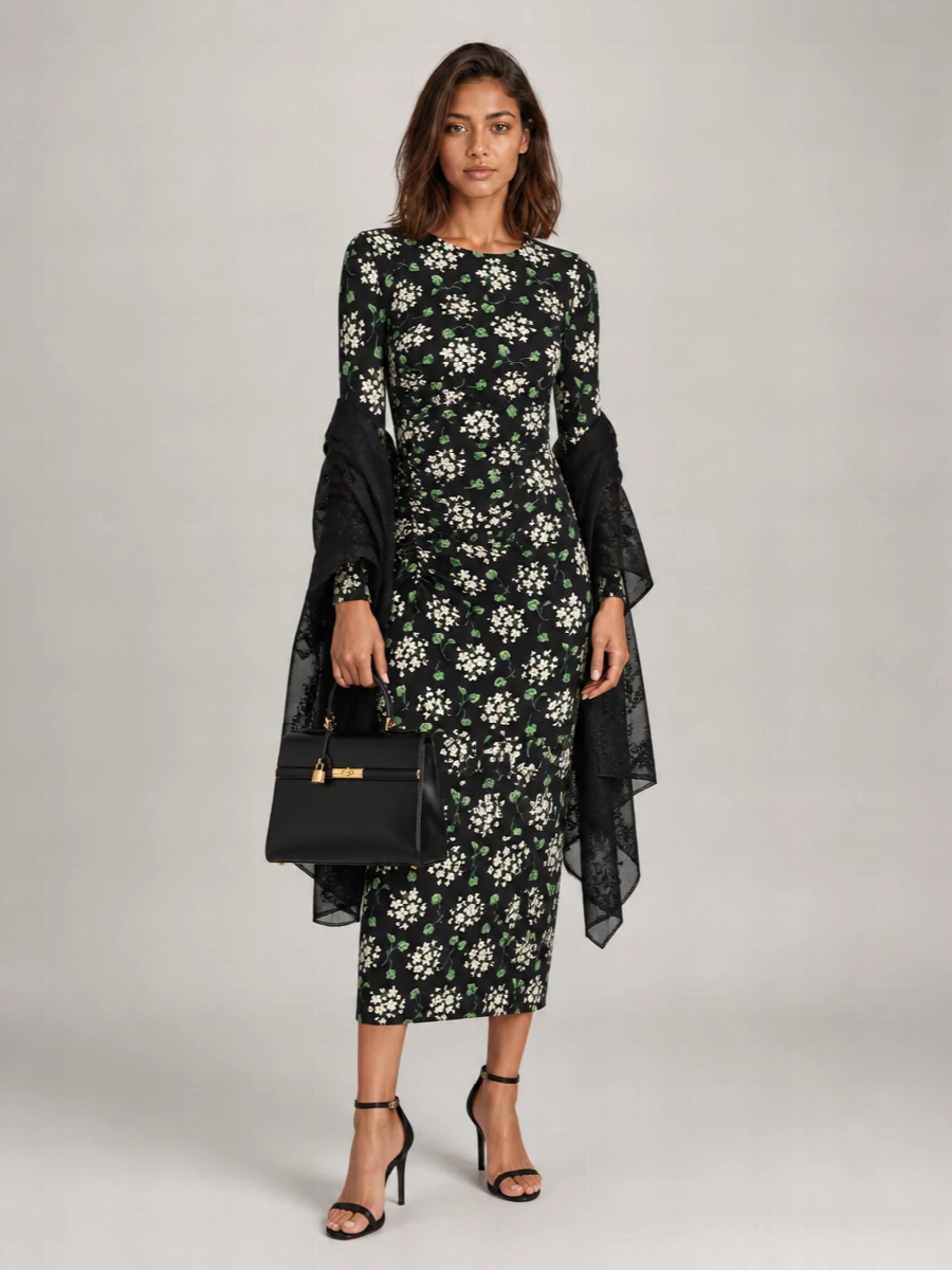 Dolce&Gabbana Silk Floral-Print Draped Midi Dress