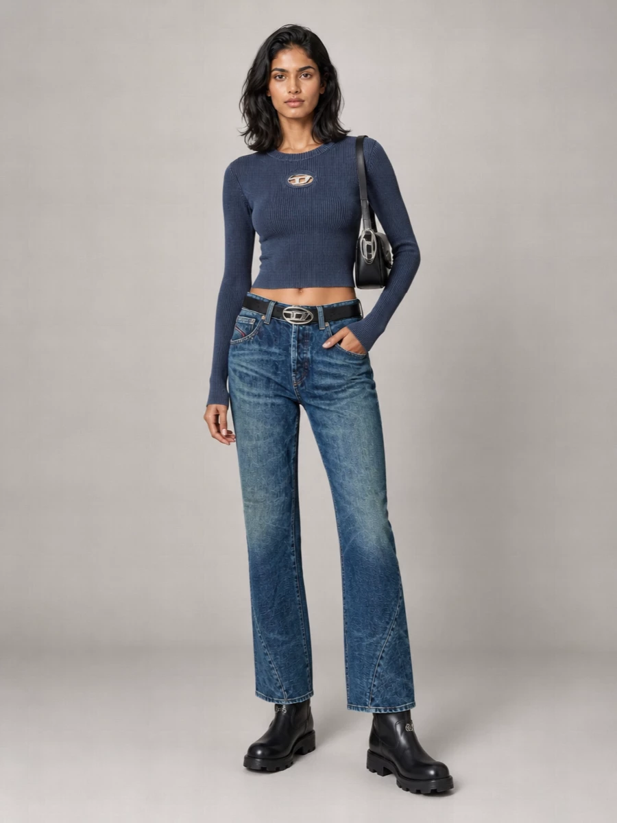 Diesel cotton faded distressed tapered jeans