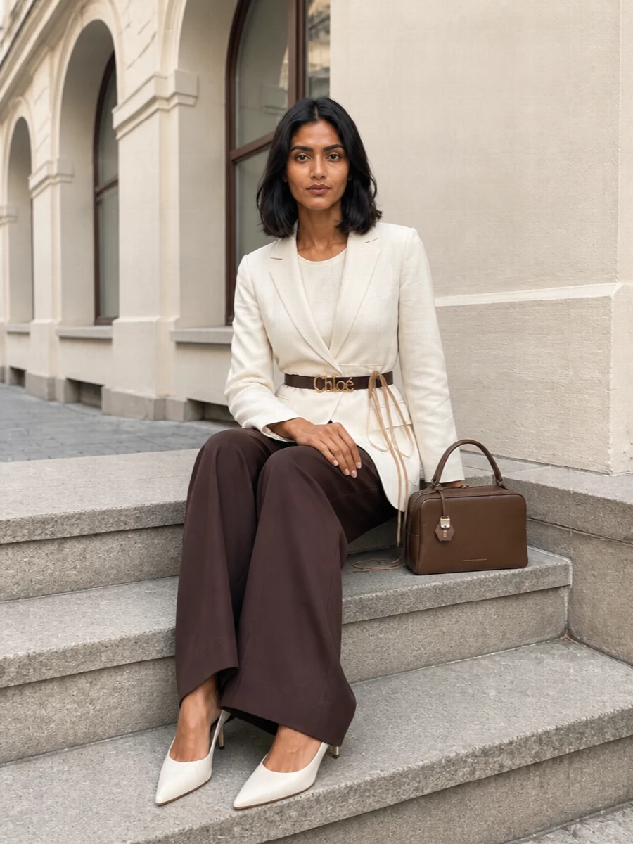 Brunello cucinelli cocoa wide leg trousers outfit