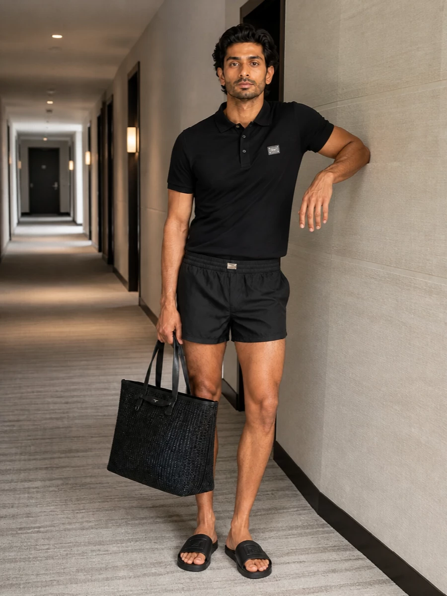 Dolce gabbana black polo swim shorts outfit