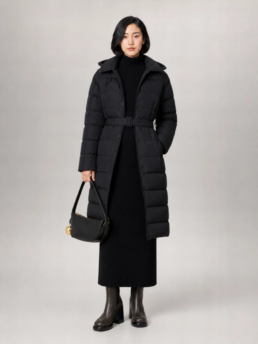 Burberry Down Quilted Belted Long Parka Coat