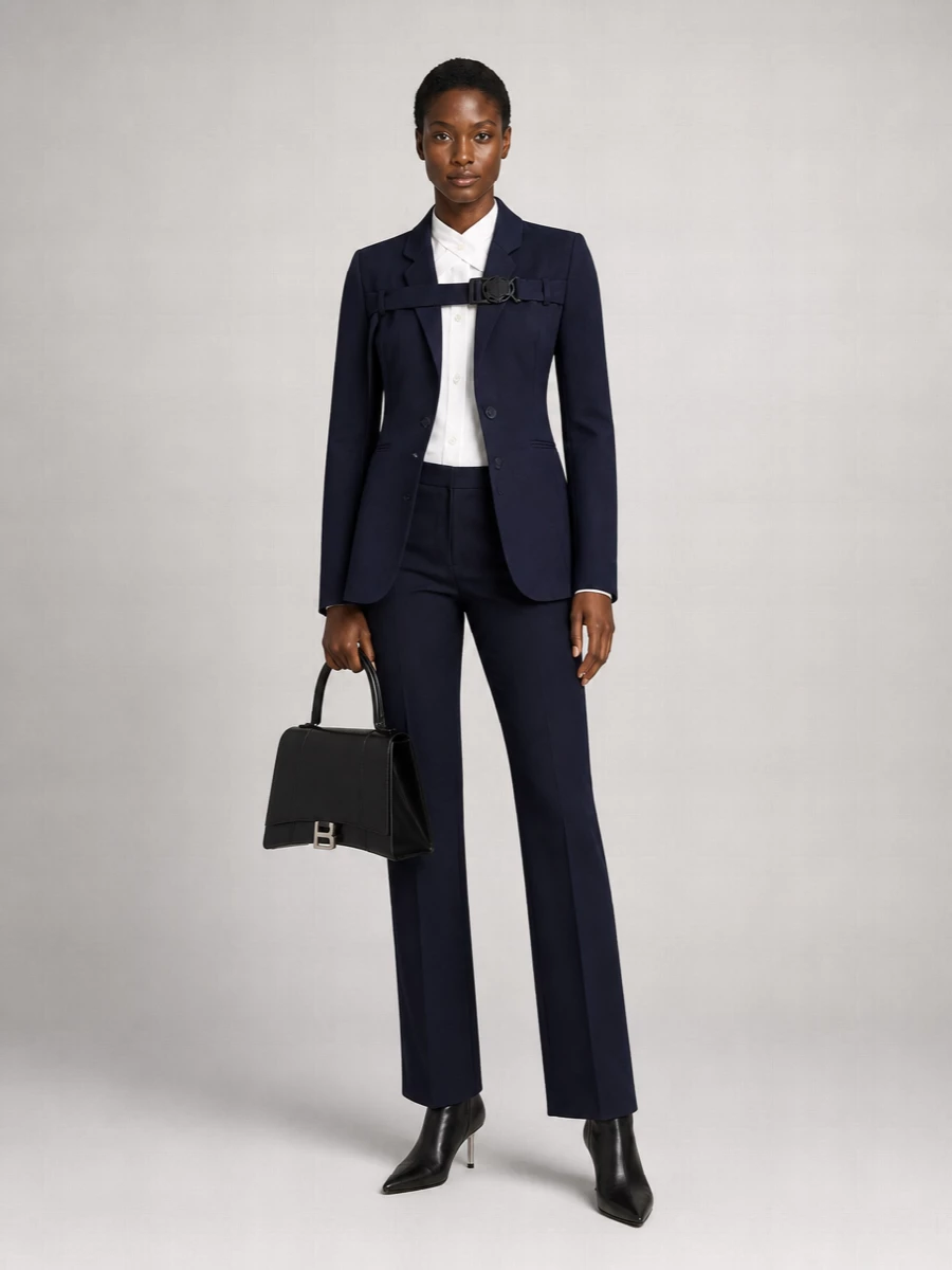 Off-White Wool Belted Single-Breasted Blazer