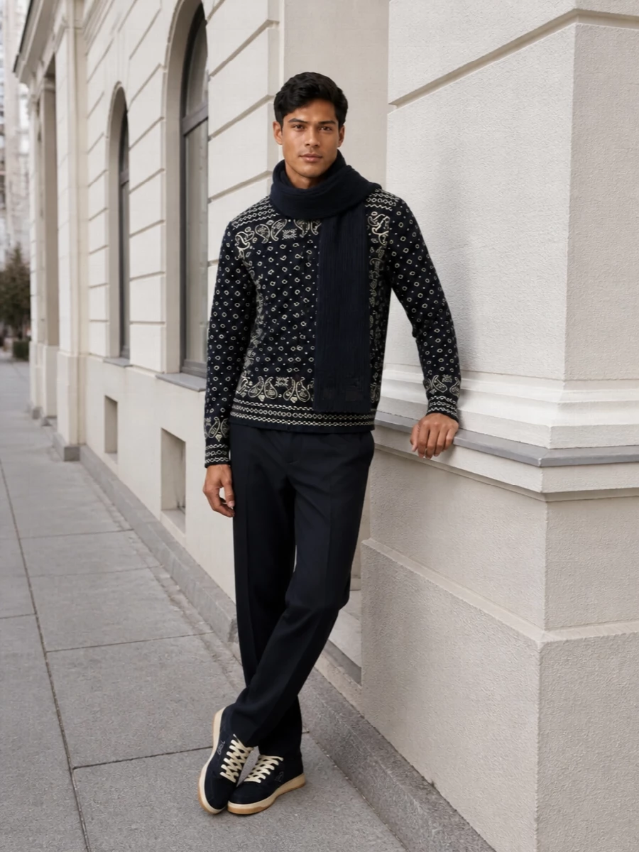 Guest in residence bandana sweater navy trousers