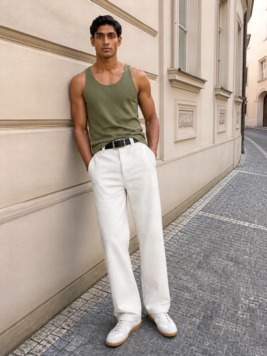 Maison margiela olive tank wide leg trousers outfit