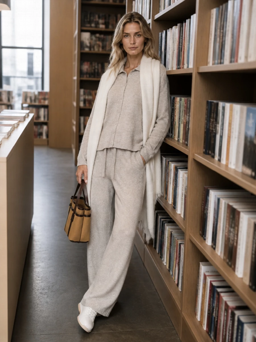 Max mara beige knit outfit ivory sneakers
