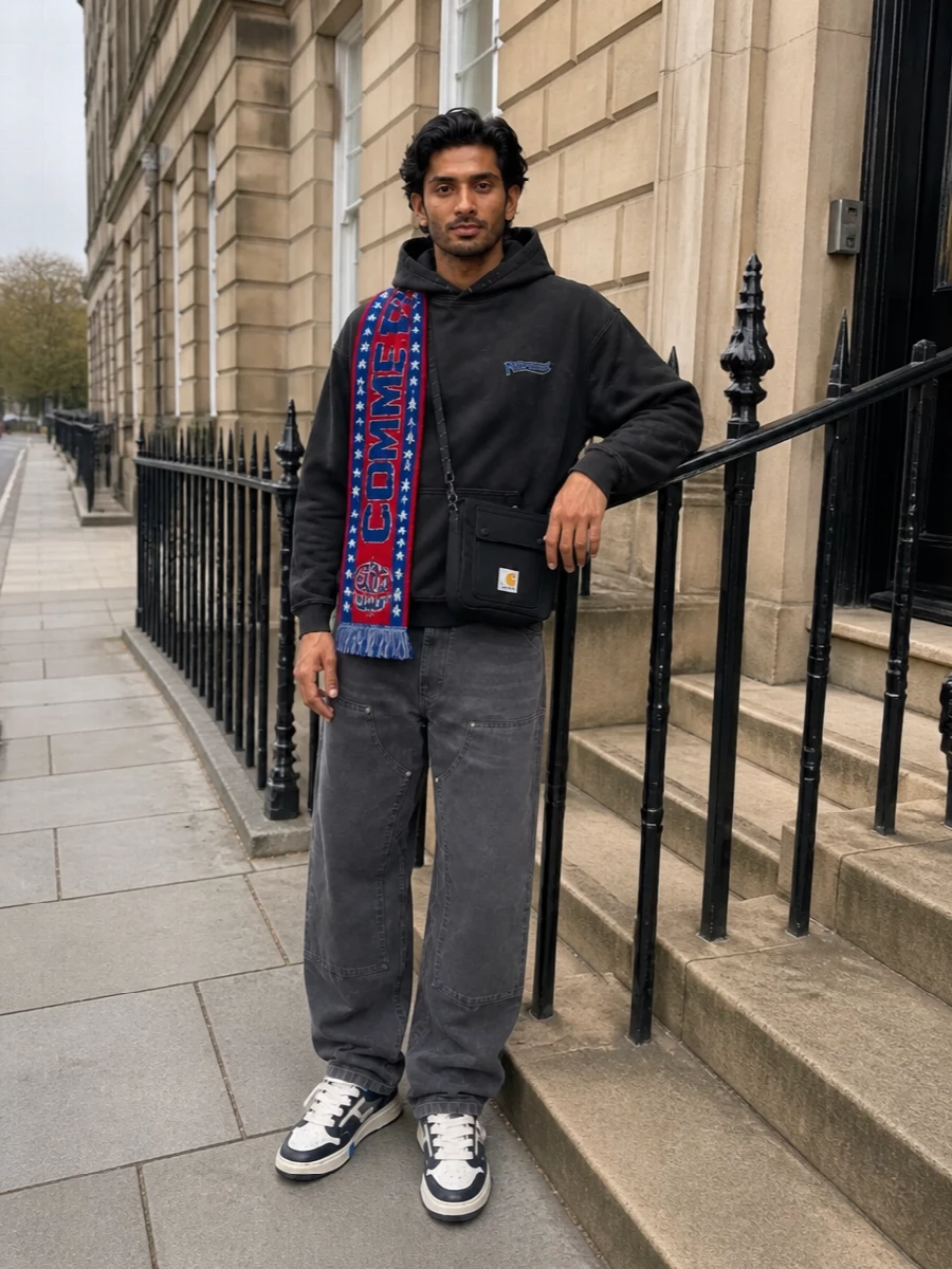 Represent hoodie charcoal work pants sneakers