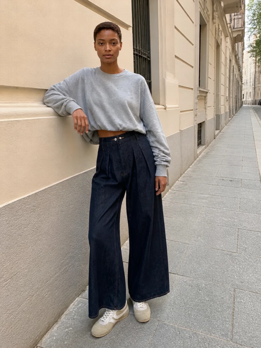 Dries van noten grey sweatshirt wide leg denim