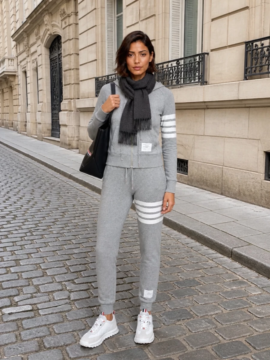 Thom browne grey joggers hoodie sneakers