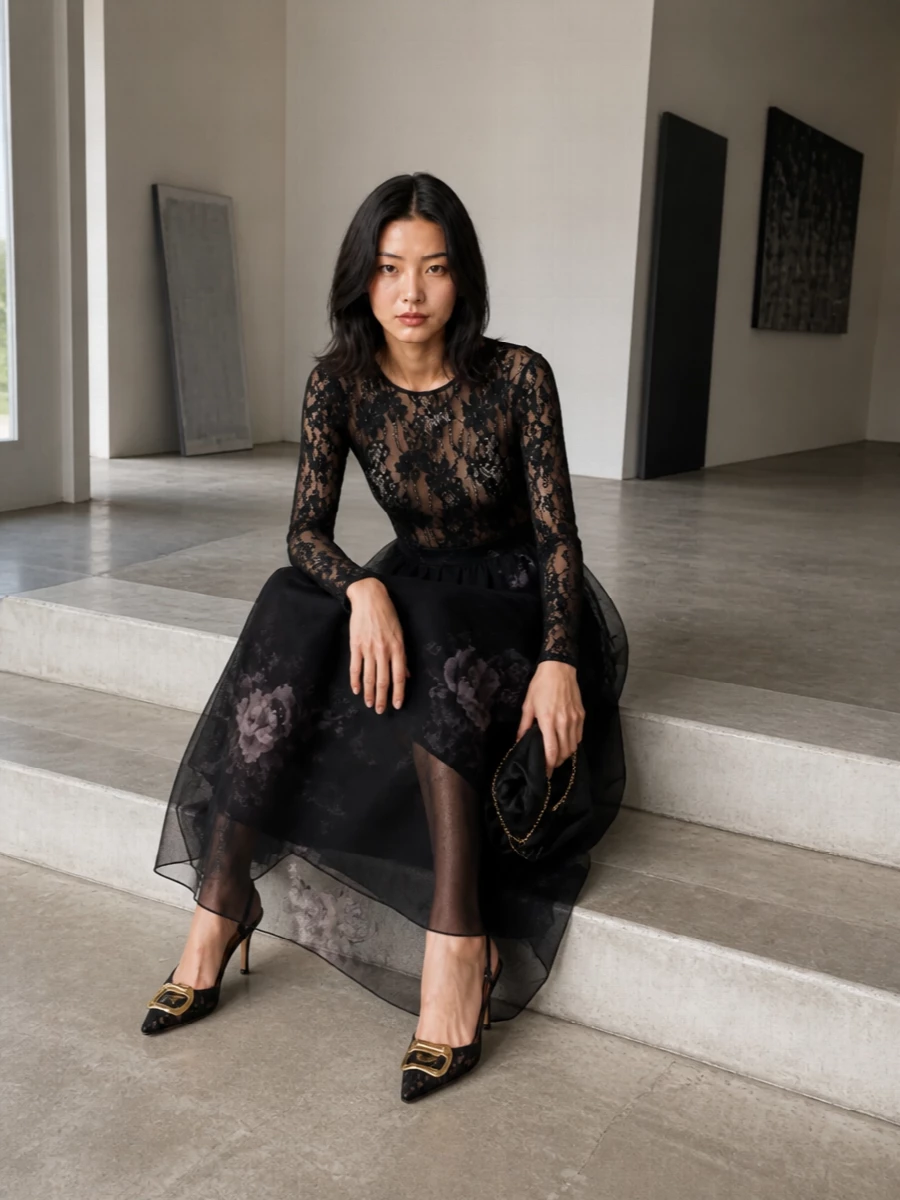 Zimmermann lace bodysuit black floral maxi skirt