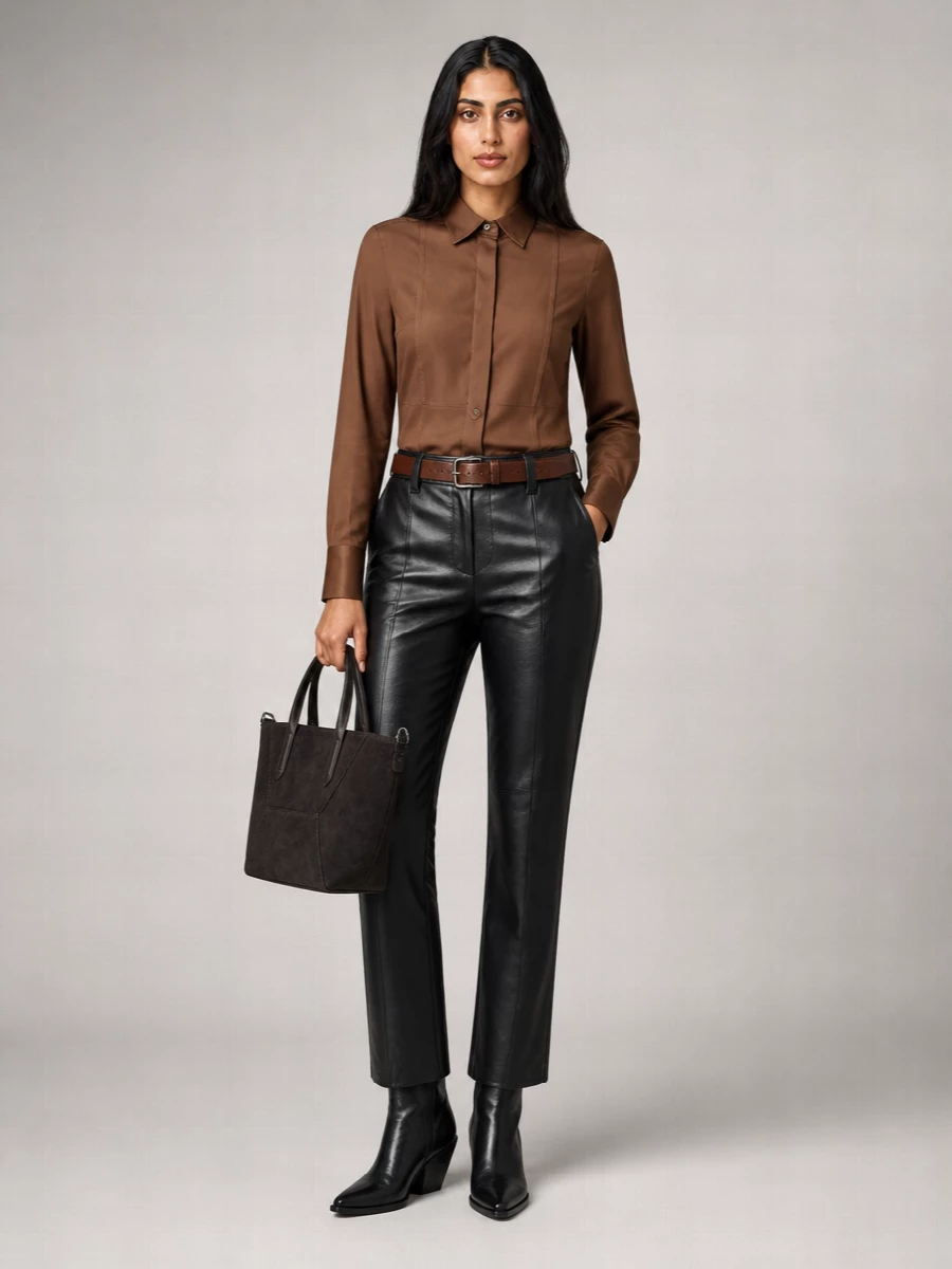 Brunello Cucinelli Leather Straight-Leg Trousers