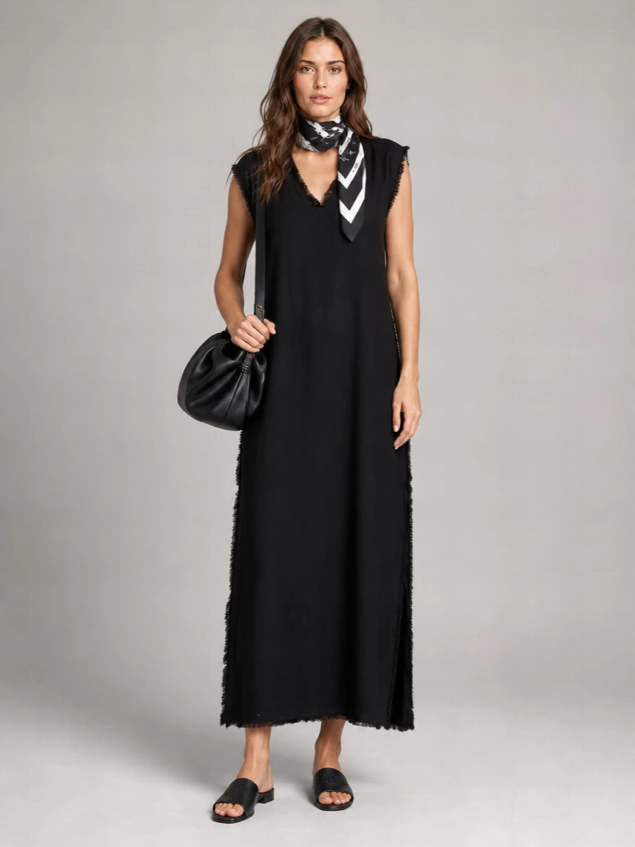 Parosh Frayed Edges Linen Midi Dress